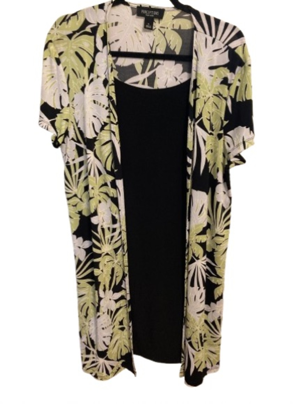 Preswick & Moore Black Tank Dress with Black and Olive Tropical Print Duster